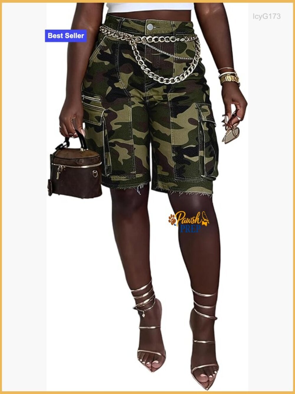 High Waisted Stretchy Cargo Jean Bermuda Shorts Raw Hem Baggy Jorts with Pockets
